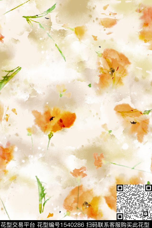水彩花卉春夏华亿平台数码印花华亿平台下载（图片编号: 1540286） - 瓦栏（Walan）