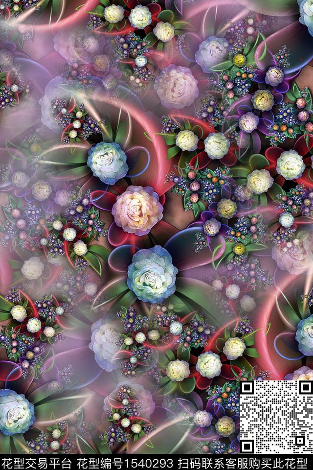 花卉抽象满版散花数码印花华亿平台下载（图片编号: 1540293） - 瓦栏（Walan）