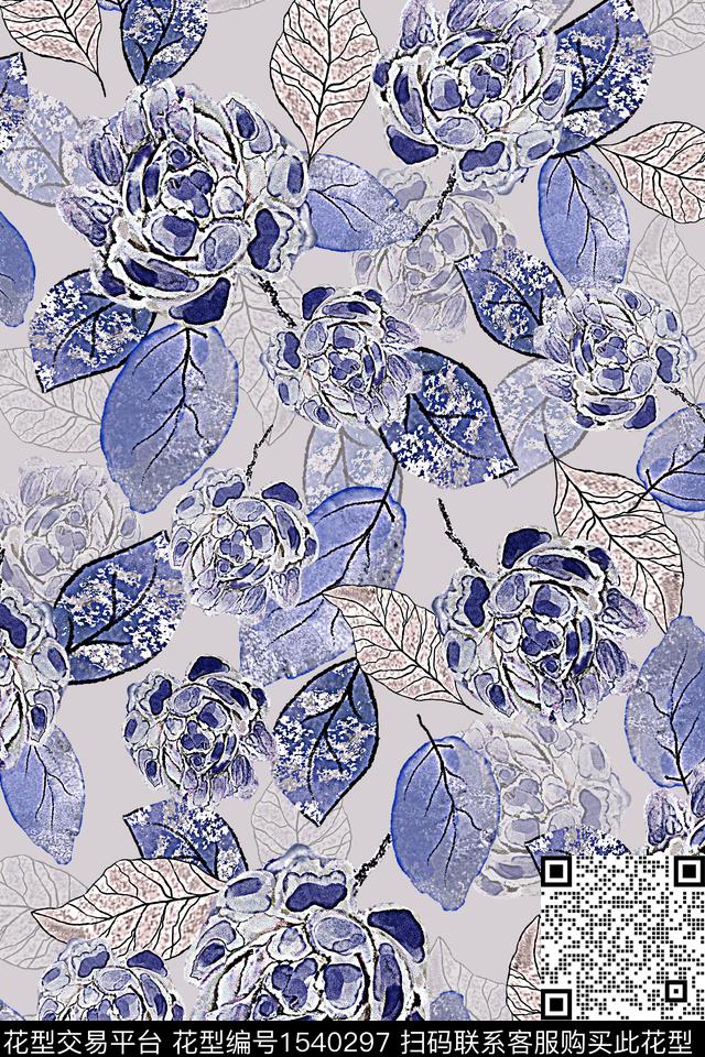 花卉肌理叶子数码印花华亿平台下载（图片编号: 1540297） - 瓦栏（Walan）