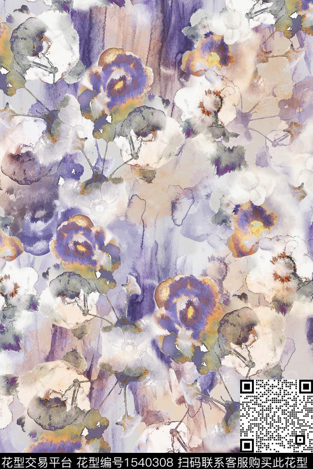 手绘花卉水彩花卉花卉数码印花华亿平台下载（图片编号: 1540308） - 瓦栏（Walan）
