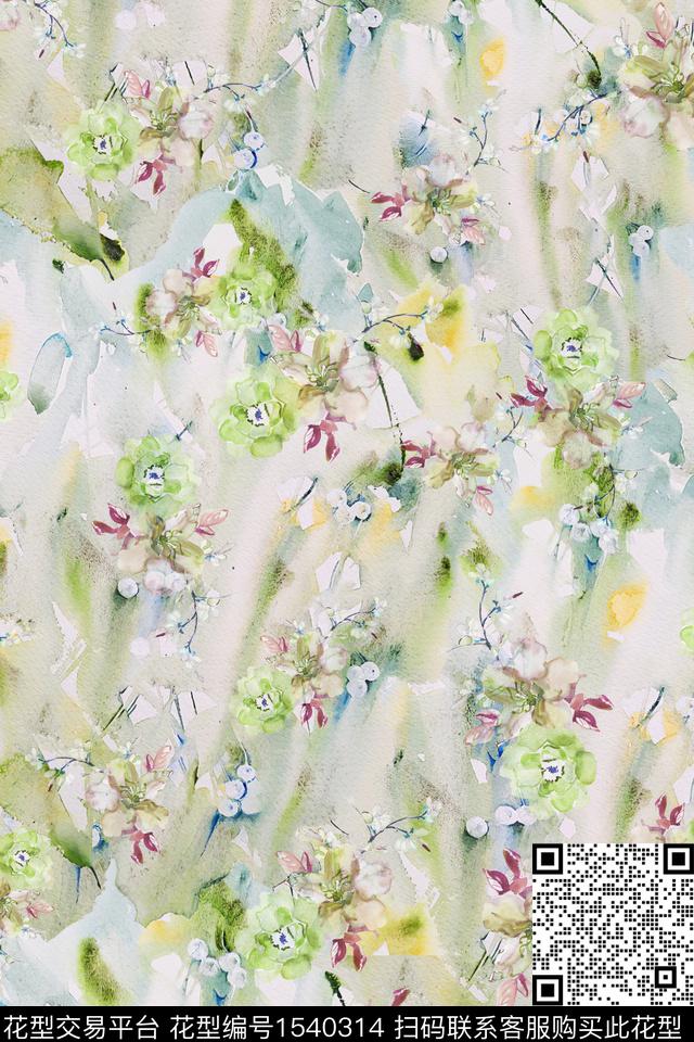 水彩花卉时尚数码印花华亿平台下载（图片编号: 1540314） - 瓦栏（Walan）