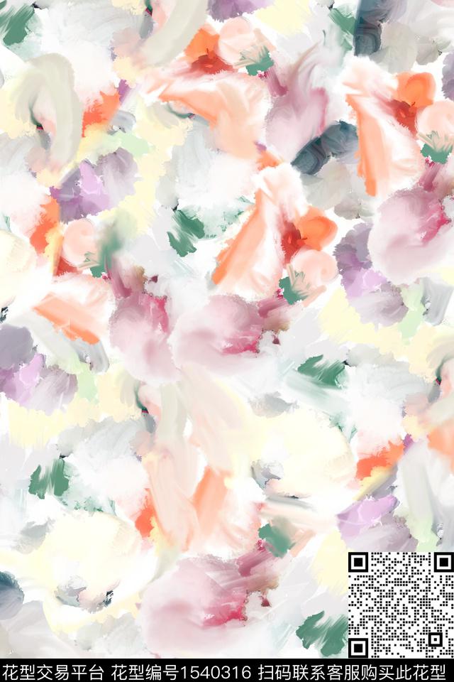 水粉笔触抽象数码印花华亿平台下载（图片编号: 1540316） - 瓦栏（Walan）