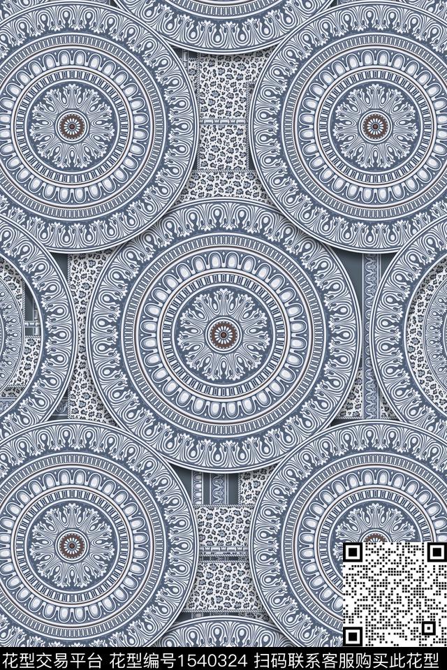 中国风几何曼陀罗数码印花华亿平台下载（图片编号: 1540324） - 瓦栏（Walan）