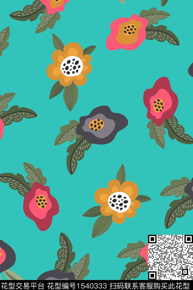 花卉绿植树叶平面花卉数码印花华亿平台下载（图片编号: 1540333） - 瓦栏（Walan）