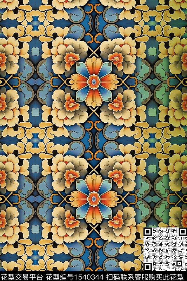 真丝中国风宋锦数码印花华亿平台下载（图片编号: 1540344） - 瓦栏（Walan）