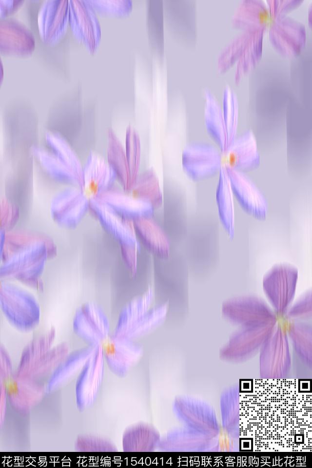 花卉模糊花卉女装数码印花华亿平台下载（图片编号: 1540414） - 瓦栏（Walan）