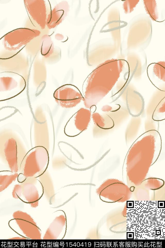 花卉抽象花卉春夏华亿平台数码印花华亿平台下载（图片编号: 1540419） - 瓦栏（Walan）