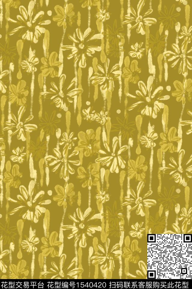 侘寂抽象花卉水彩数码印花华亿平台下载（图片编号: 1540420） - 瓦栏（Walan）