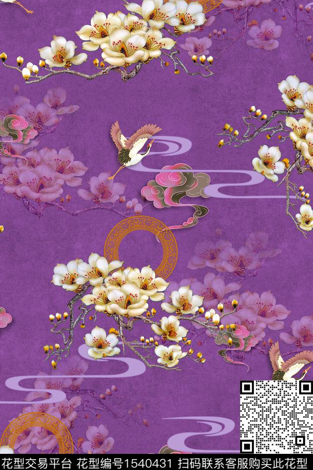 花卉香云纱旗袍数码印花华亿平台下载（图片编号: 1540431） - 瓦栏（Walan）