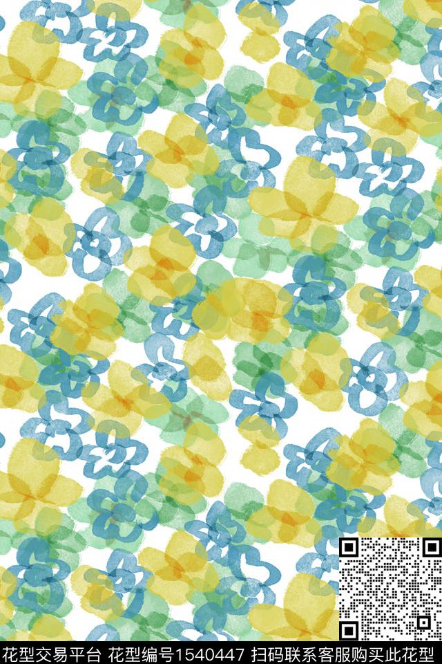 抽象花卉淑女笔触数码印花华亿平台下载（图片编号: 1540447） - 瓦栏（Walan）