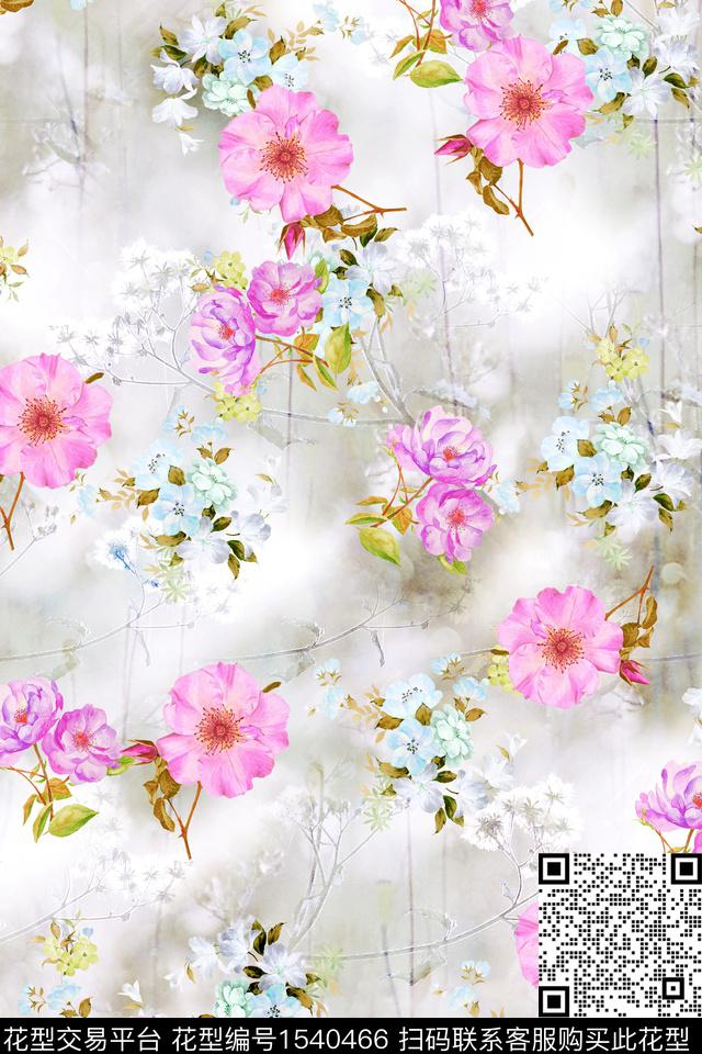 花卉女装满版散花数码印花华亿平台下载（图片编号: 1540466） - 瓦栏（Walan）