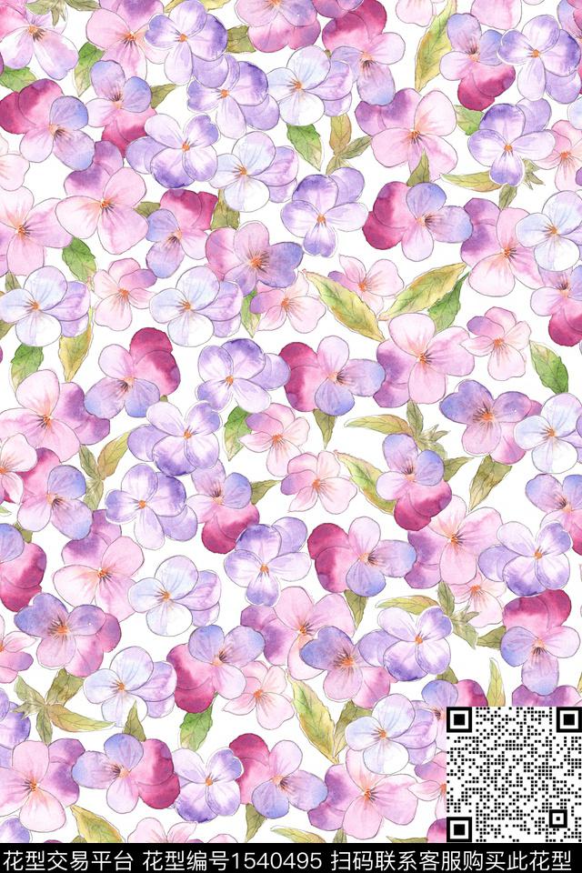 花卉绿植树叶水彩花卉数码印花华亿平台下载（图片编号: 1540495） - 瓦栏（Walan）