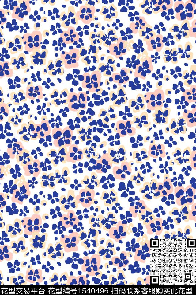 抽象花卉笔触清爽底花卉数码印花华亿平台下载（图片编号: 1540496） - 瓦栏（Walan）