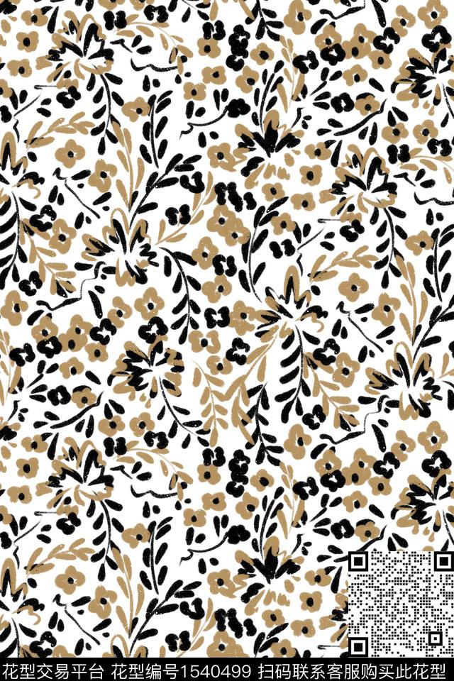 绿植树叶抽象花卉清爽底花卉数码印花华亿平台下载（图片编号: 1540499） - 瓦栏（Walan）