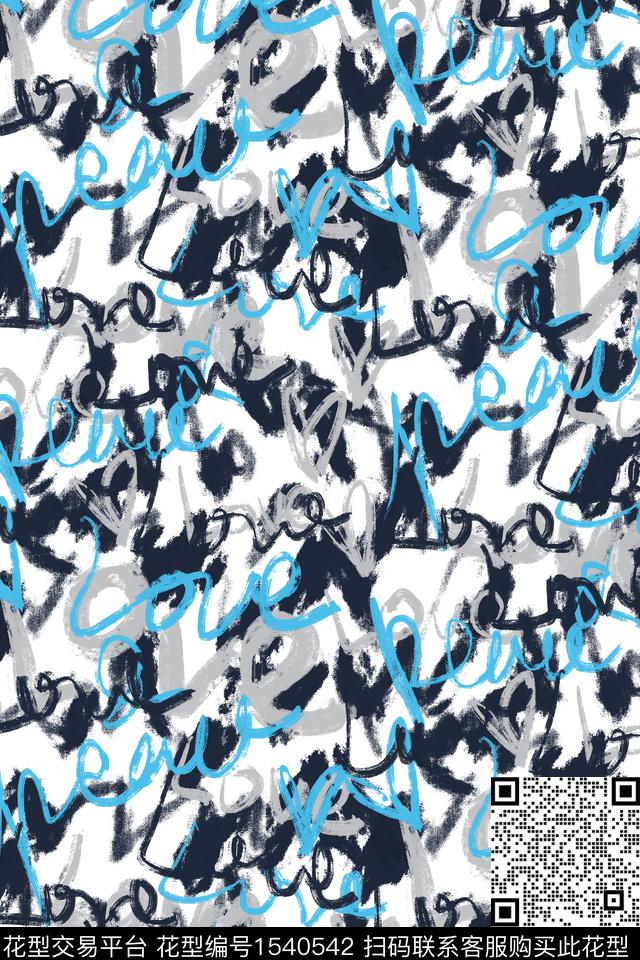 笔触字母复古数码印花华亿平台下载（图片编号: 1540542） - 瓦栏（Walan）
