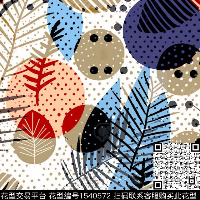 几何波点叶子数码印花华亿平台下载（图片编号: 1540572） - 瓦栏（Walan）
