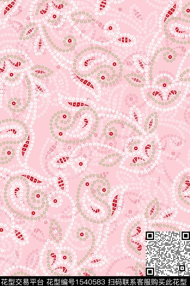 几何圆佩斯利数码印花华亿平台下载（图片编号: 1540583） - 瓦栏（Walan）