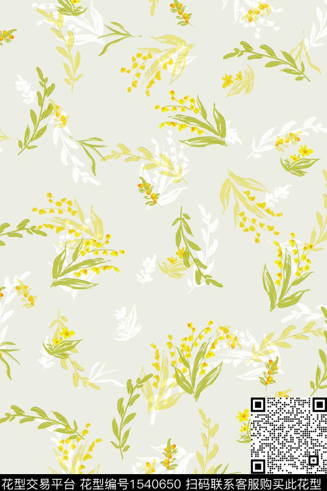 颜料花卉叶子数码印花华亿平台下载（图片编号: 1540650） - 瓦栏（Walan）