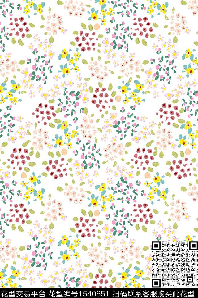 花卉水彩清爽数码印花华亿平台下载（图片编号: 1540651） - 瓦栏（Walan）