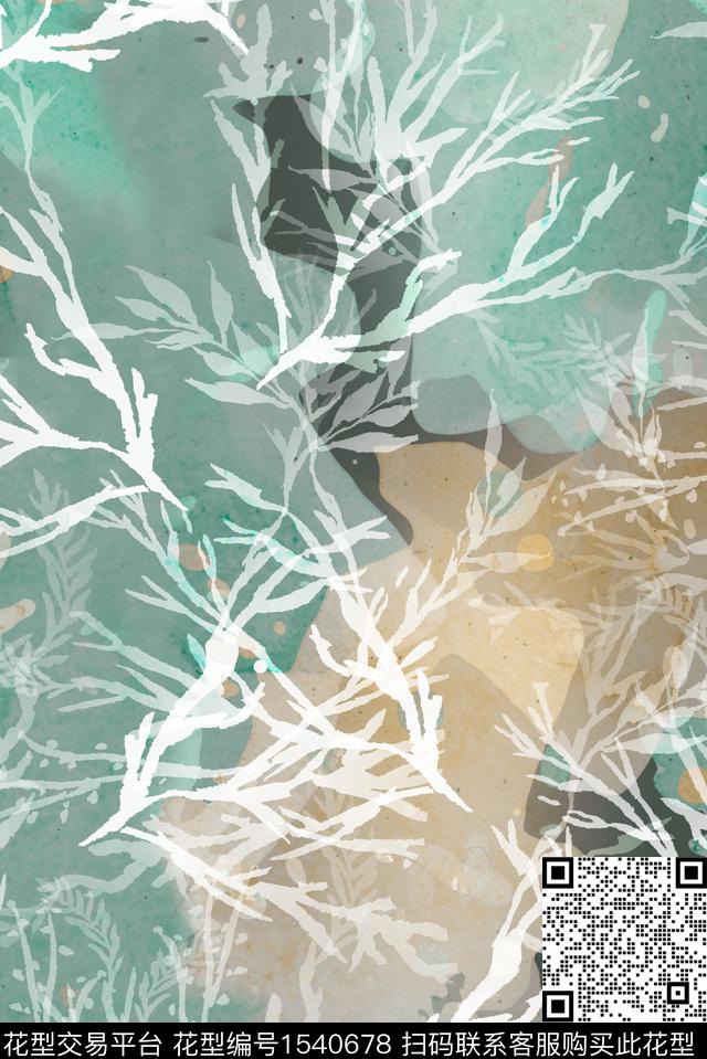 水彩树枝抽象数码印花华亿平台下载（图片编号: 1540678） - 瓦栏（Walan）
