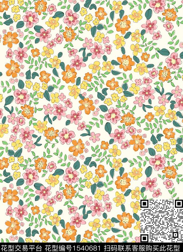 花卉水彩小碎花数码印花华亿平台下载（图片编号: 1540681） - 瓦栏（Walan）