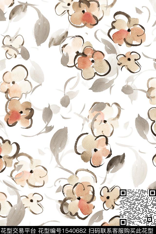 花卉水彩清爽数码印花华亿平台下载（图片编号: 1540682） - 瓦栏（Walan）