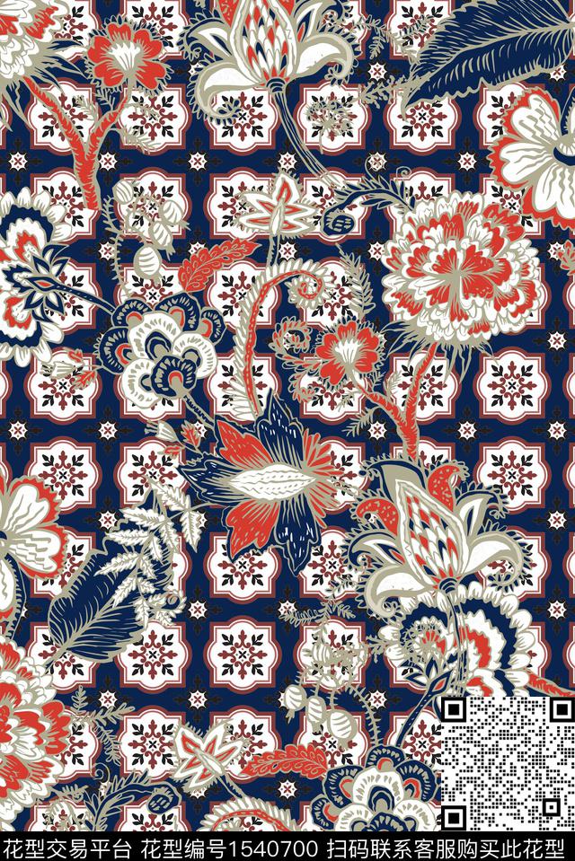 方巾花卉民族风数码印花华亿平台下载（图片编号: 1540700） - 瓦栏（Walan）