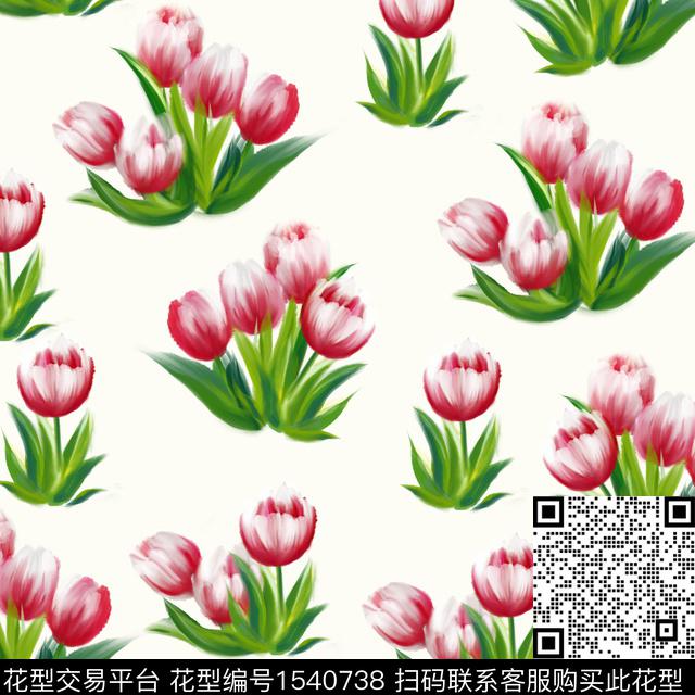 花卉绿植郁金香数码印花华亿平台下载（图片编号: 1540738） - 瓦栏（Walan）