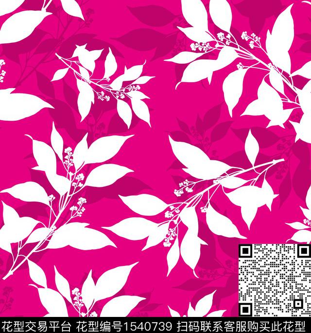 剪影花卉叶子数码印花华亿平台下载（图片编号: 1540739） - 瓦栏（Walan）