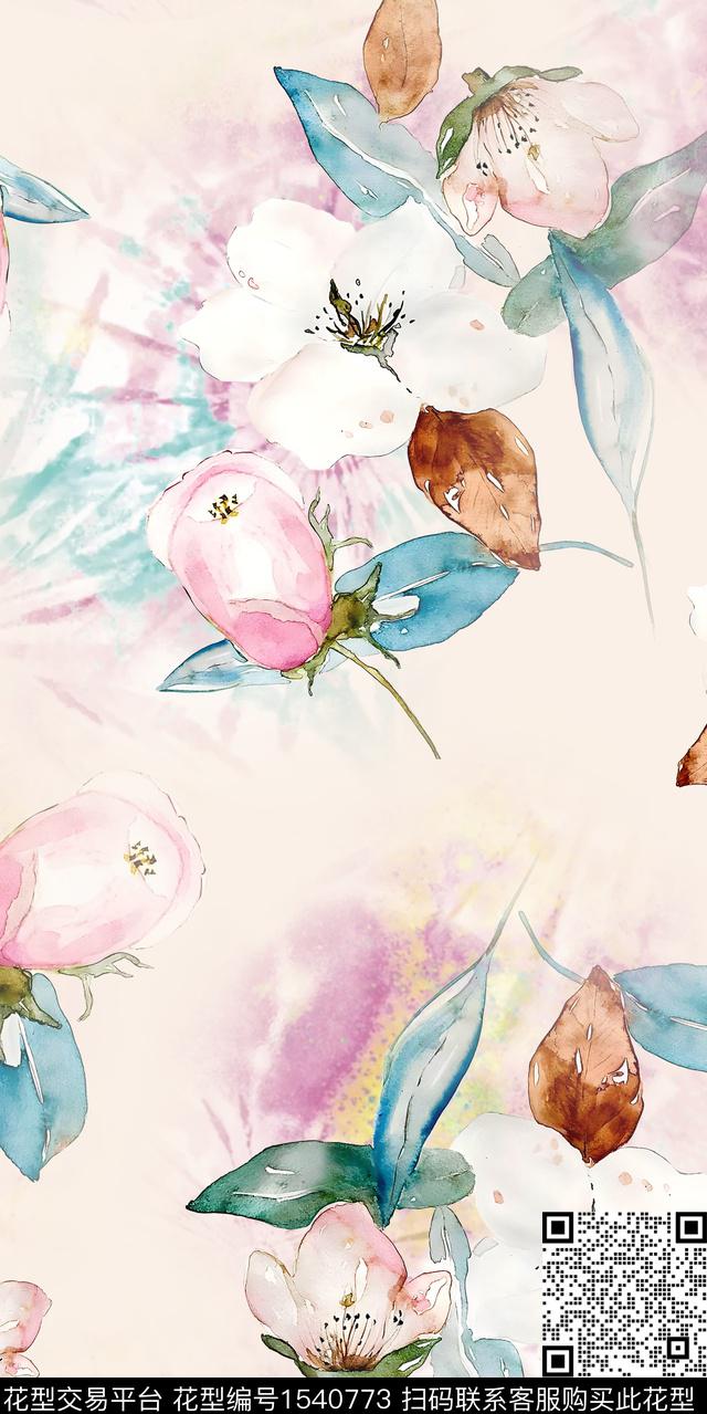 花卉大花扎染数码印花华亿平台下载（图片编号: 1540773） - 瓦栏（Walan）