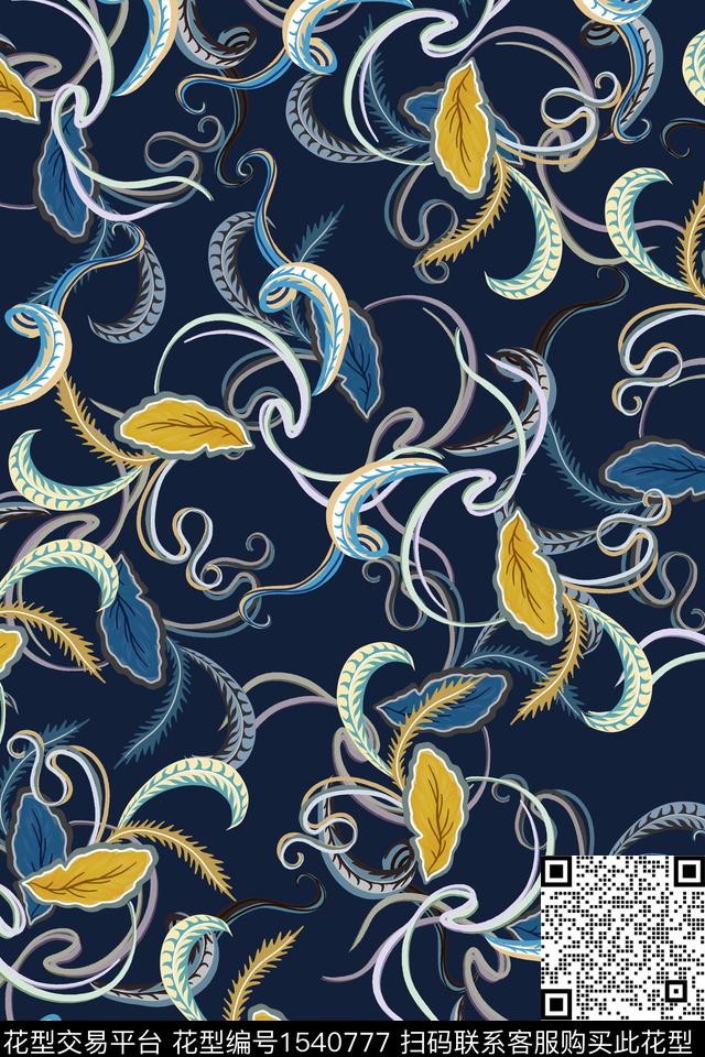 民族花卉民族风深底花卉数码印花华亿平台下载（图片编号: 1540777） - 瓦栏（Walan）