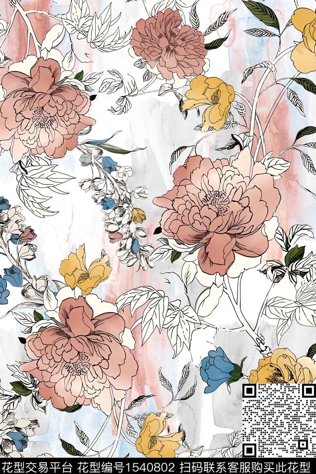 花卉绿植树叶肌理数码印花华亿平台下载（图片编号: 1540802） - 瓦栏（Walan）