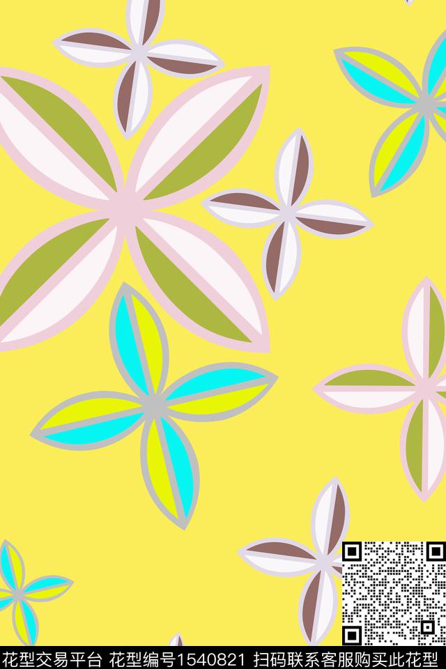 几何花卉四叶草几何传统印花华亿平台下载（图片编号: 1540821） - 瓦栏（Walan）