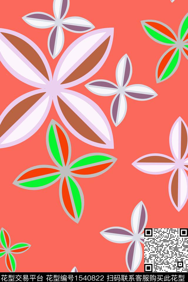 几何花卉四叶草几何传统印花华亿平台下载（图片编号: 1540822） - 瓦栏（Walan）