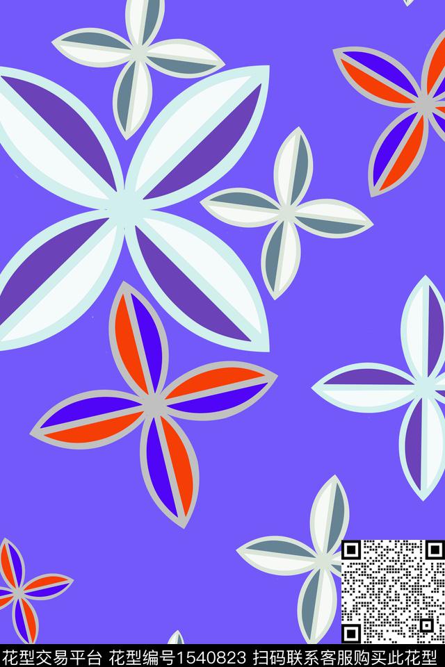 几何花卉四叶草几何传统印花华亿平台下载（图片编号: 1540823） - 瓦栏（Walan）