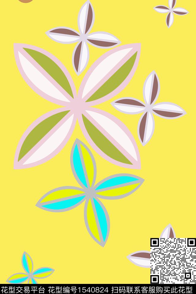 几何花卉四叶草趣味传统印花华亿平台下载（图片编号: 1540824） - 瓦栏（Walan）