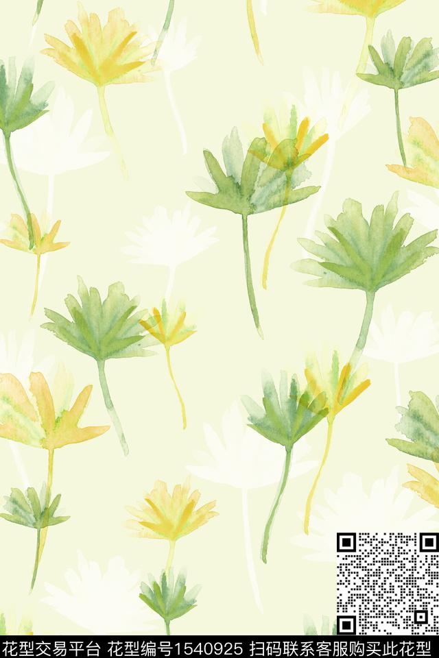 清爽水彩花卉数码印花华亿平台下载（图片编号: 1540925） - 瓦栏（Walan）