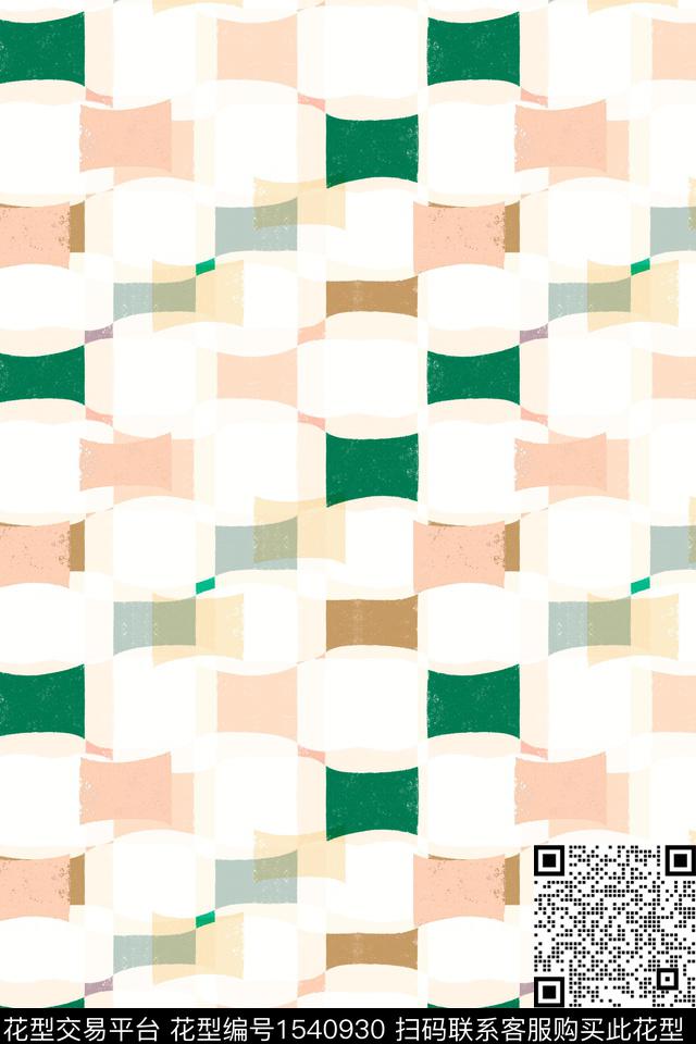 几何格子叠加数码印花华亿平台下载（图片编号: 1540930） - 瓦栏（Walan）