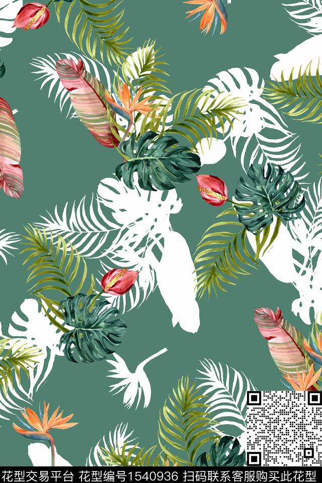 花卉叶子热带华亿平台数码印花华亿平台下载（图片编号: 1540936） - 瓦栏（Walan）