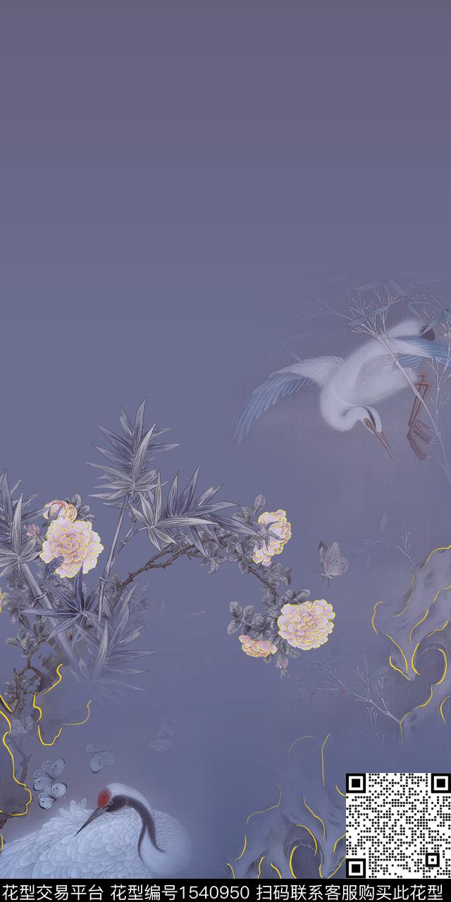 真丝香云纱中国风定位花数码印花华亿平台下载（图片编号: 1540950） - 瓦栏（Walan）