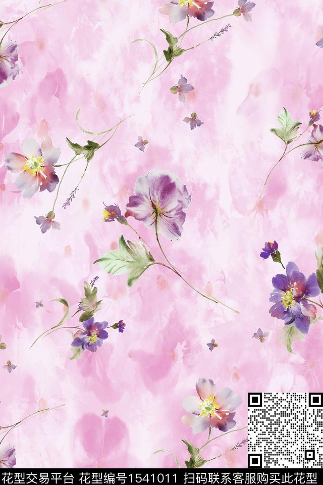 肌理水彩花卉数码印花华亿平台下载（图片编号: 1541011） - 瓦栏（Walan）