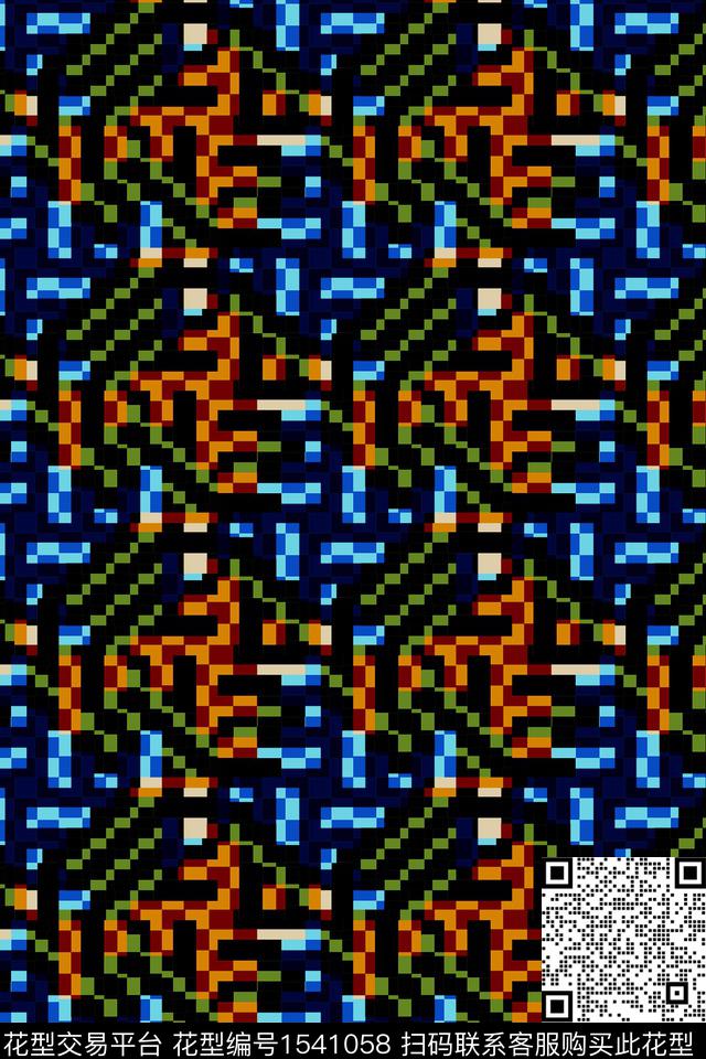 真丝中老年几何数码印花华亿平台下载（图片编号: 1541058） - 瓦栏（Walan）