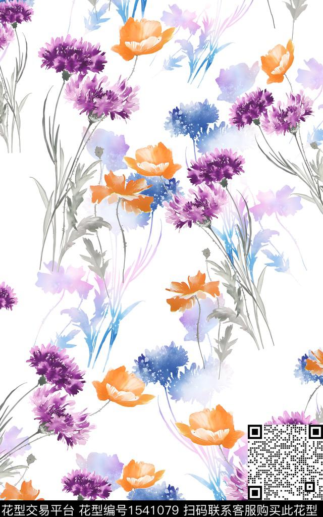花卉小碎花手绘花卉数码印花华亿平台下载（图片编号: 1541079） - 瓦栏（Walan）