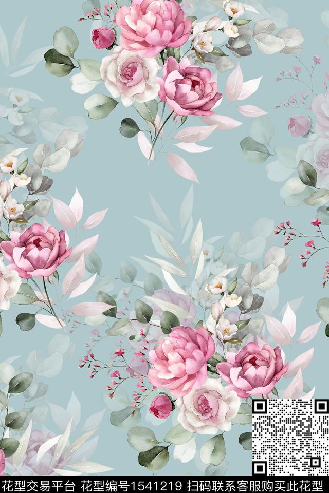 水彩影花花卉数码印花华亿平台下载（图片编号: 1541219） - 瓦栏（Walan）