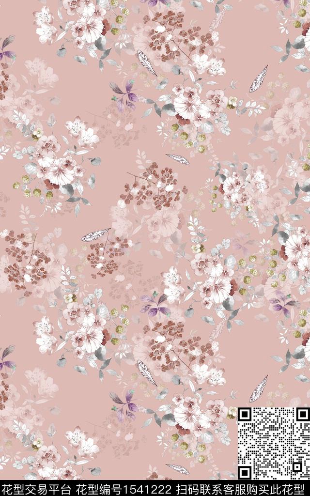 花卉水彩小碎花数码印花华亿平台下载（图片编号: 1541222） - 瓦栏（Walan）