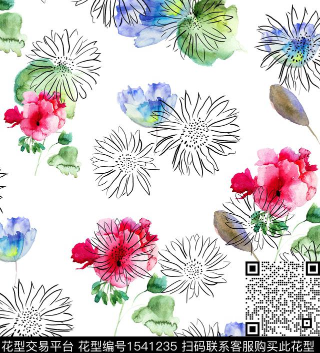 女装花卉连衣裙数码印花华亿平台下载（图片编号: 1541235） - 瓦栏（Walan）