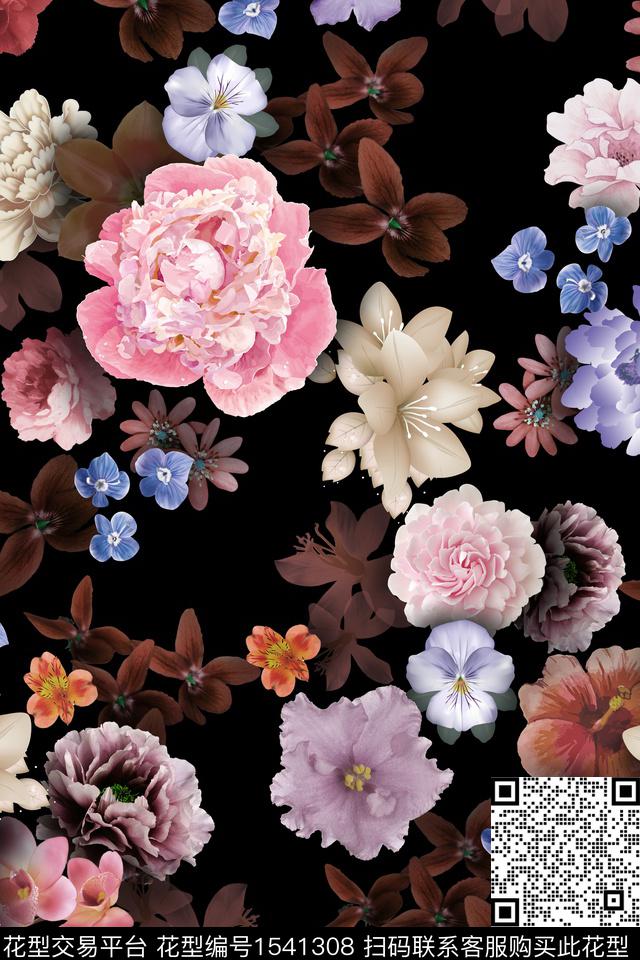 大花女装花卉数码印花华亿平台下载（图片编号: 1541308） - 瓦栏（Walan）