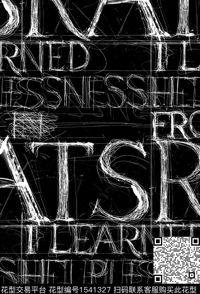 字母涂鸦黑白华亿平台数码印花华亿平台下载（图片编号: 1541327） - 瓦栏（Walan）