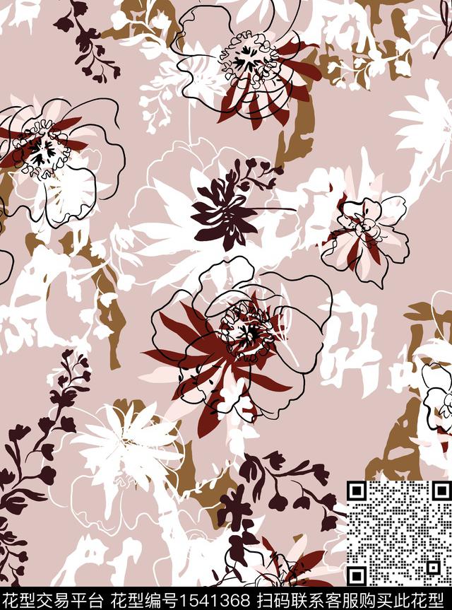 女装花卉连衣裙数码印花华亿平台下载（图片编号: 1541368） - 瓦栏（Walan）
