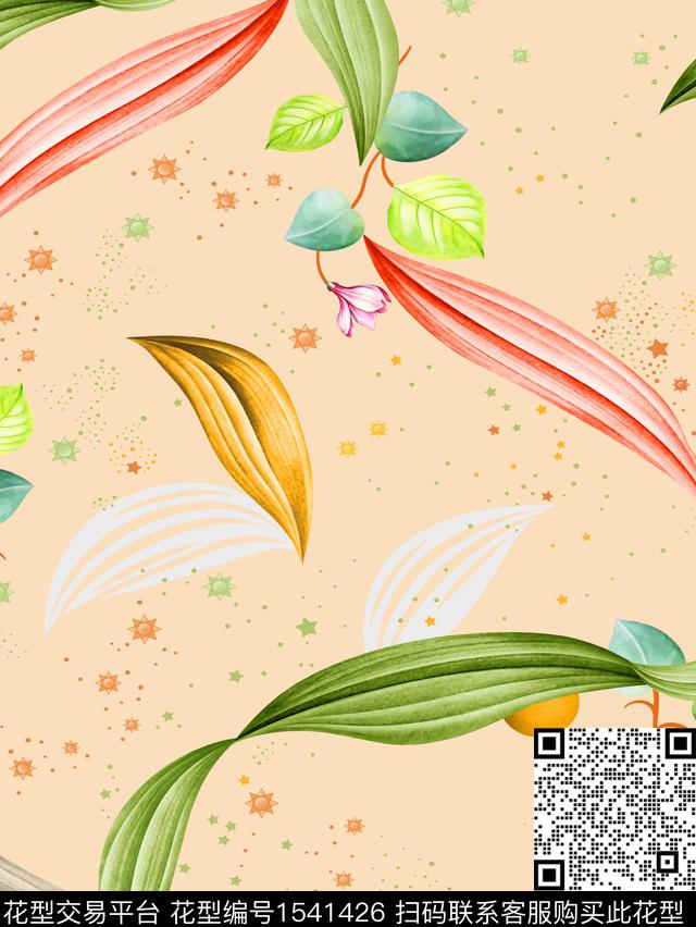 叶子花卉圆数码印花华亿平台下载（图片编号: 1541426） - 瓦栏（Walan）